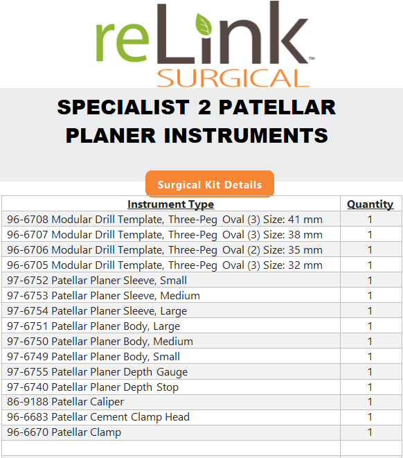 DePuy DePuy 96-6553 Specialist 2 Patellar Planer Instruments Surgical Sets reLink Medical