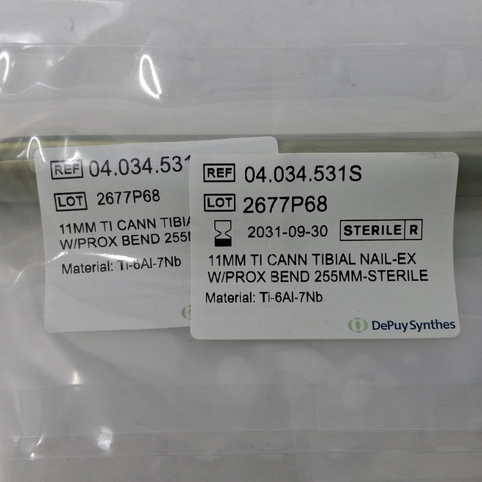 DePuy 04.034.531S 11mm TI Cann Tibial Nail-Ex W/ Prox Bend 255mm