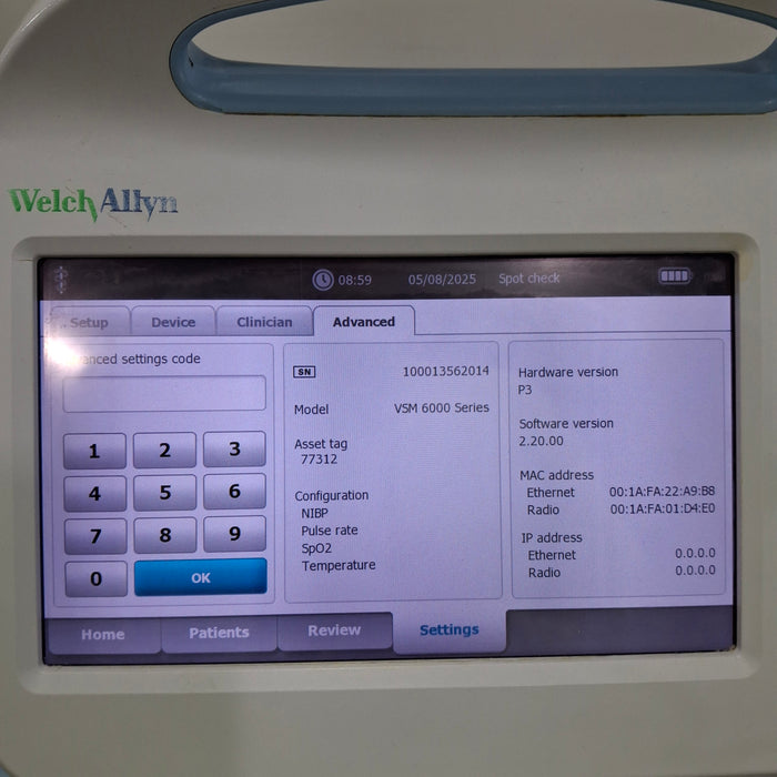 Welch Allyn Connex 6800 - Nellcor SpO2, SureTemp Vital Signs Monitor