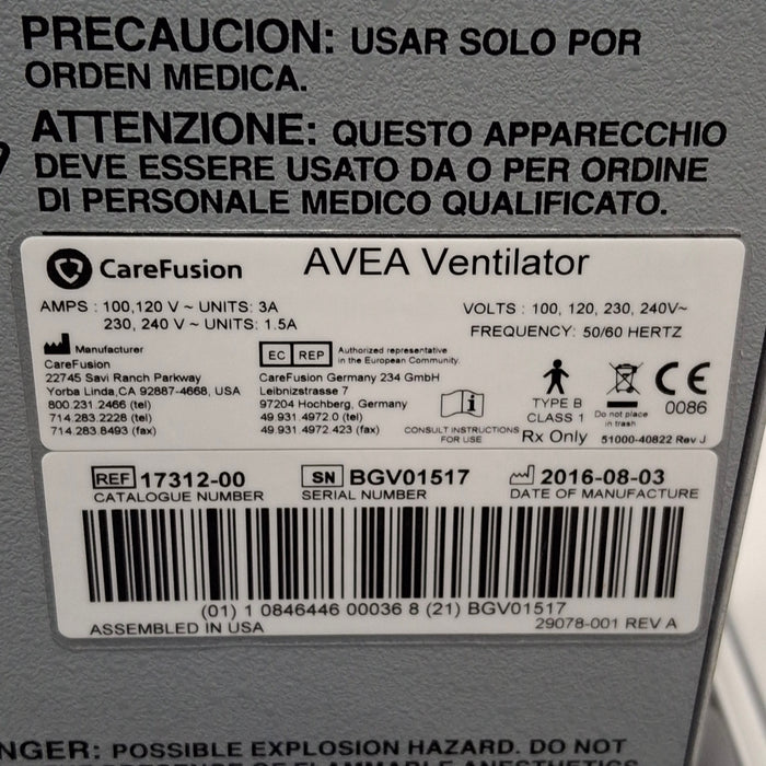 CareFusion CareFusion Avea Ventilator Respiratory reLink Medical