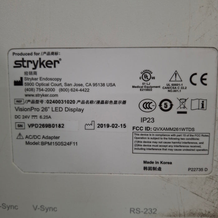 Stryker Stryker VisionPro 26" LED Display Monitor Rigid Endoscopy reLink Medical