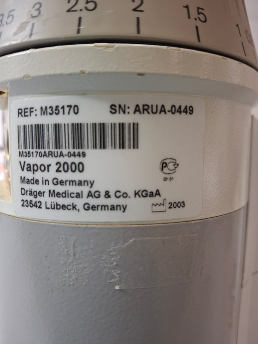 Draeger Medical Draeger Medical Vapor 2000 Sevoflurane Vaporizer Anesthesia reLink Medical