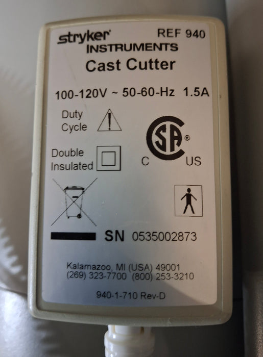 Stryker Stryker 940 Cast Saw with 986 Cast Vac Surgical Power Instruments reLink Medical