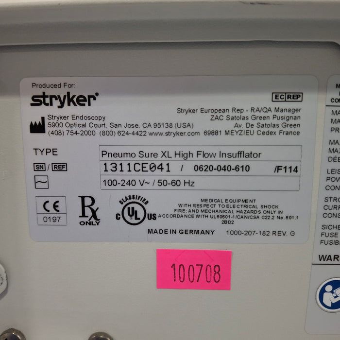 Stryker Stryker 620-040-610 Pneumo Sure XL High Flow Insufflator Rigid Endoscopy reLink Medical