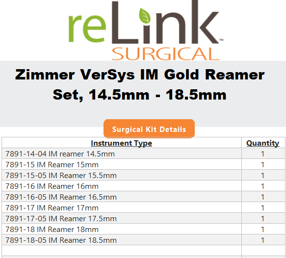 Zimmer Zimmer VerSys M/L Taper Hip Prosthesis IM Reamers Surgical Instruments reLink Medical