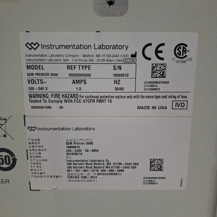 Instrumentation Laboratory Company Instrumentation Laboratory Company GEM Premier 3500 Blood Gas Analyzer Clinical Lab reLink Medical