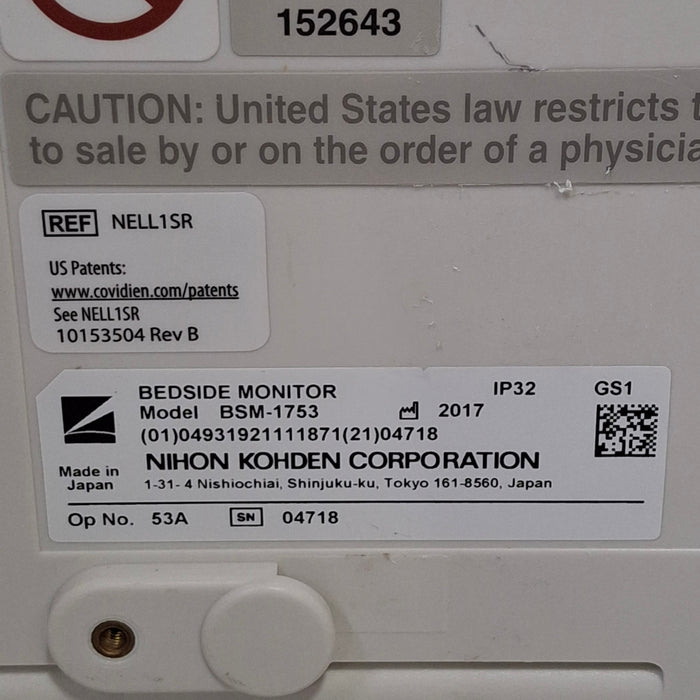 Nihon Kohden BSM-1753 Life Scope PT Transport Patient Monitor
