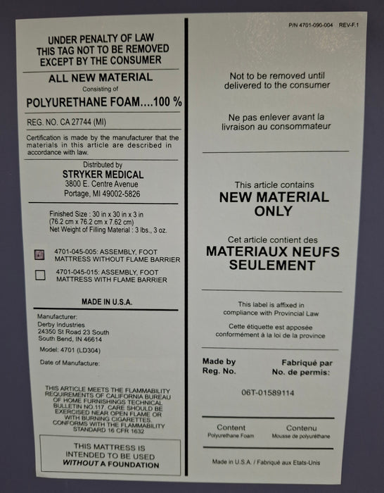 Stryker Stryker LD304 Footboard Mattress Beds & Stretchers reLink Medical