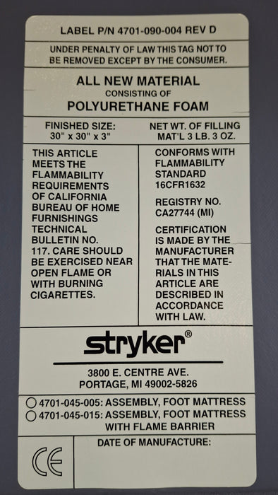 Stryker Stryker LD304 Footboard Mattress Beds & Stretchers reLink Medical