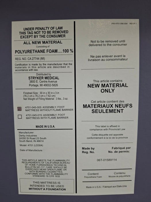 Stryker Stryker LD304 Footboard Mattress Beds & Stretchers reLink Medical