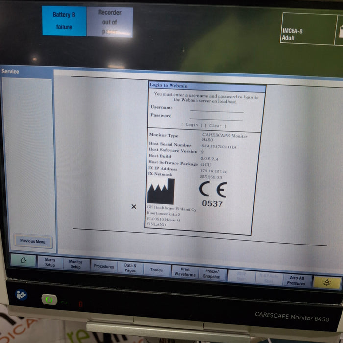 GE Healthcare Carescape B450 Critical Care Patient Monitor