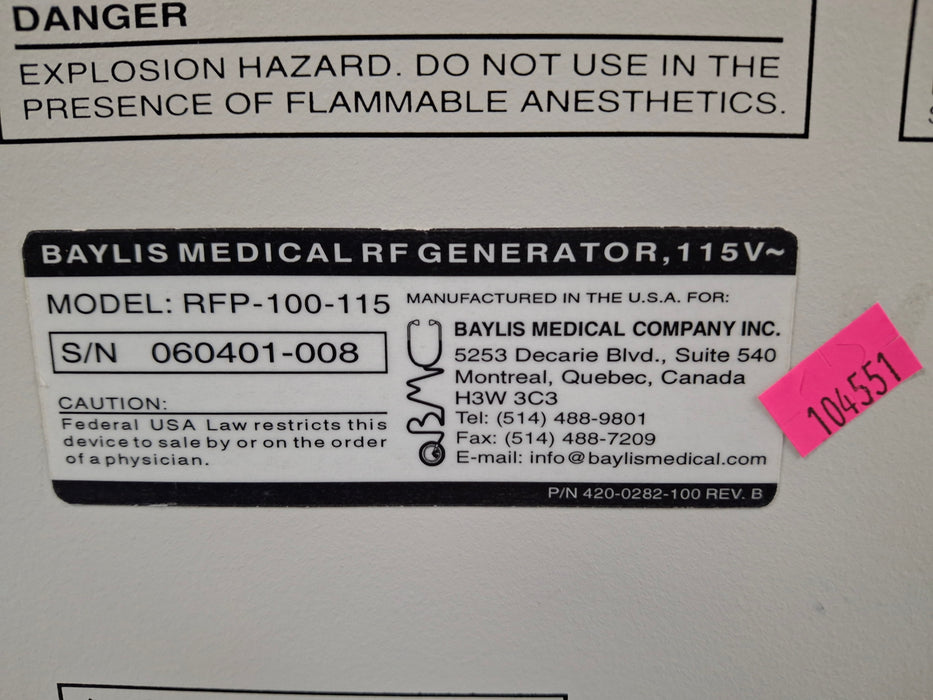 Baylis Baylis RFP-100-115 Radio Frequency Puncture System Surgical Equipment reLink Medical