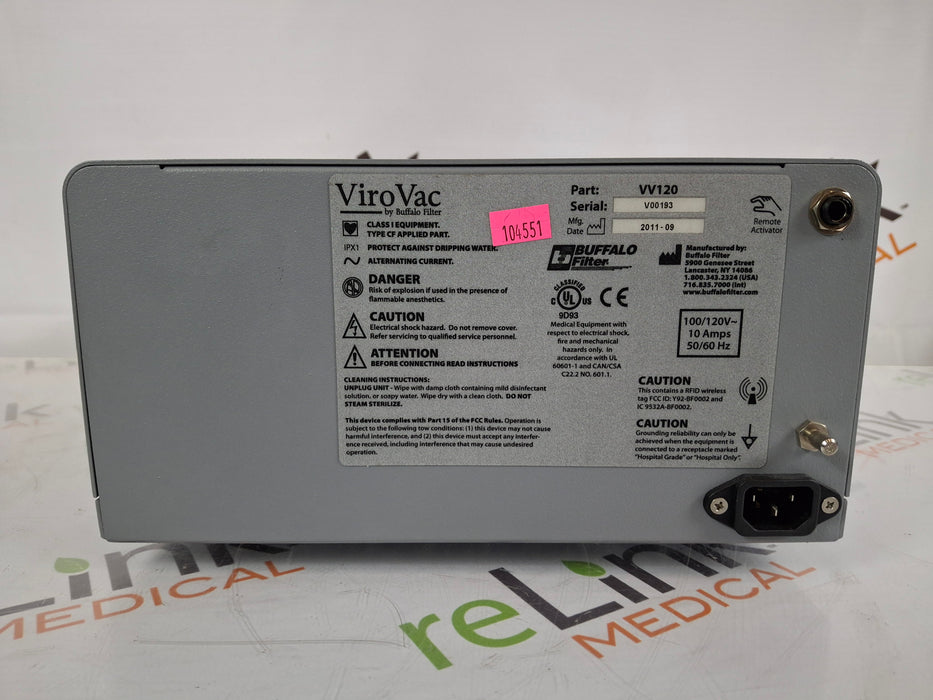 Buffalo Filter Buffalo Filter ViroVac Smoke Evacuation System Surgical Equipment reLink Medical