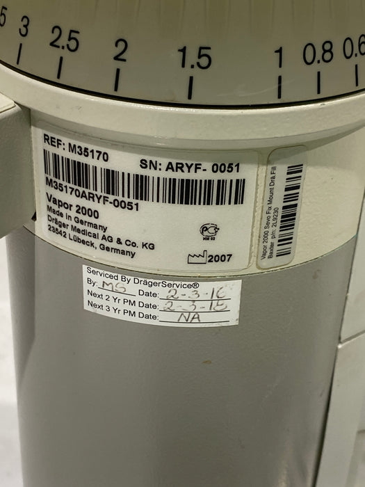 Draeger Medical Vapor 2000 Sevoflurane Vaporizer