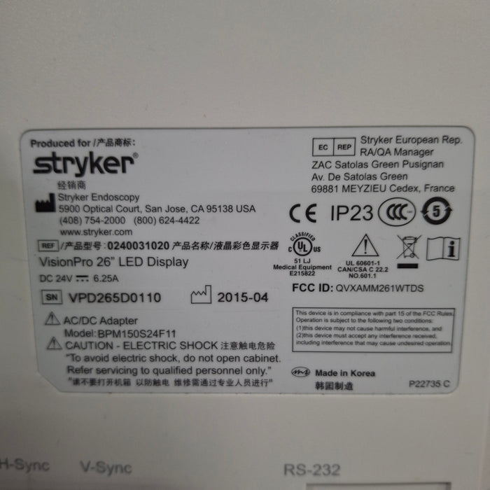 Stryker Stryker VisionPro 26" LED Display Monitor Rigid Endoscopy reLink Medical