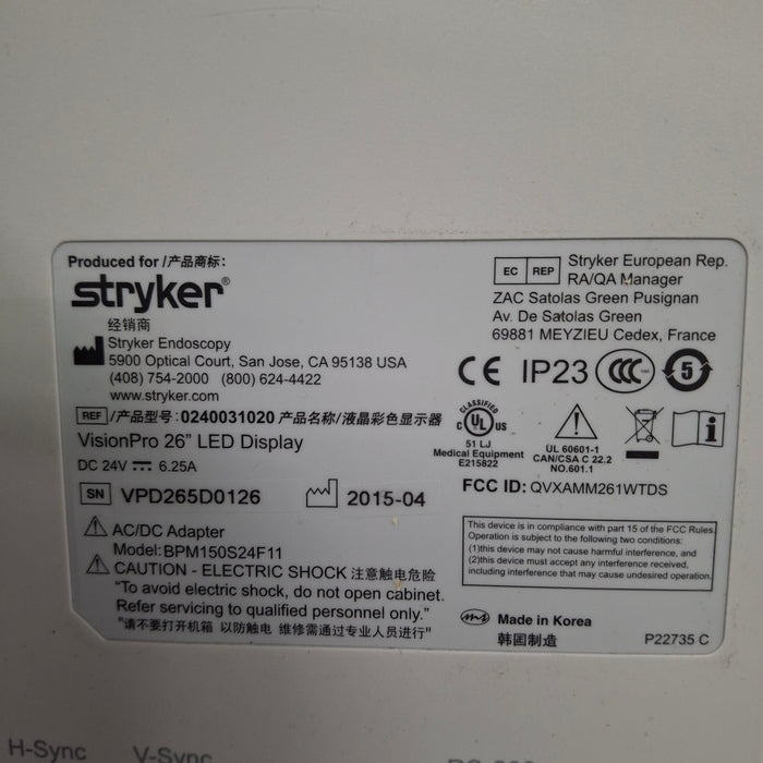 Stryker Stryker VisionPro 26" LED Display Monitor Rigid Endoscopy reLink Medical