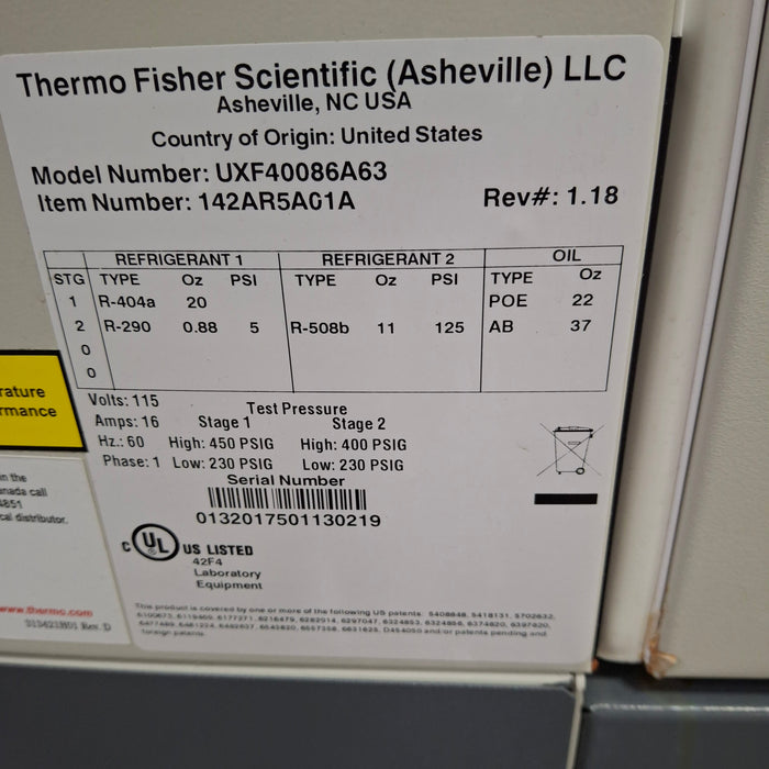Thermo Scientific Thermo Scientific UXF40086A Ultralow Freezer Research Lab reLink Medical