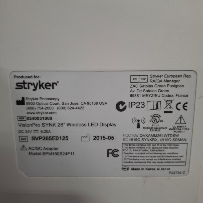 Stryker Stryker VisionPro 26" LED Display Monitor Rigid Endoscopy reLink Medical