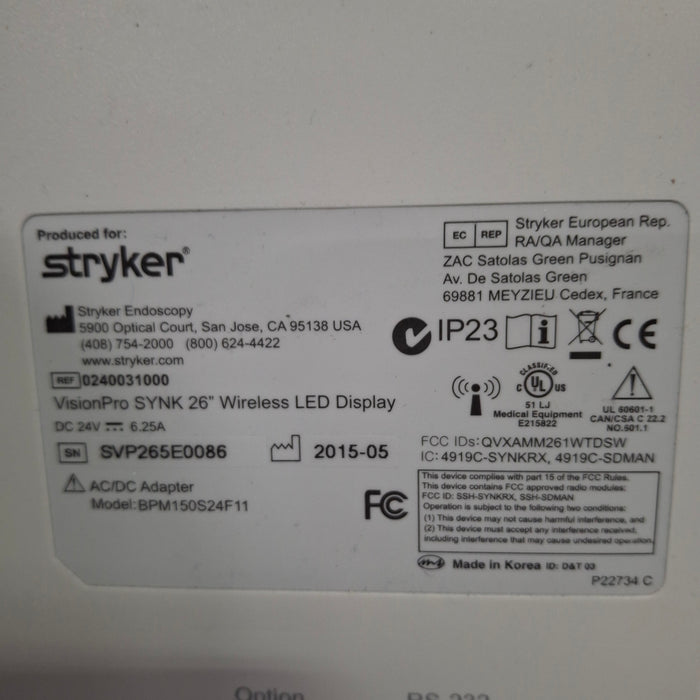 Stryker Stryker VisionPro 26" LED Display Monitor Rigid Endoscopy reLink Medical