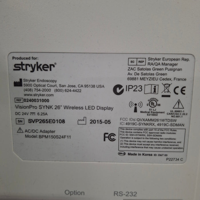 Stryker Stryker VisionPro 26" LED Display Monitor Rigid Endoscopy reLink Medical