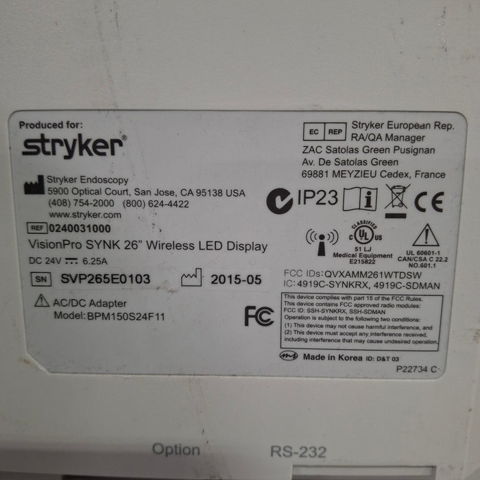 Stryker Stryker VisionPro 26" LED Display Monitor Rigid Endoscopy reLink Medical