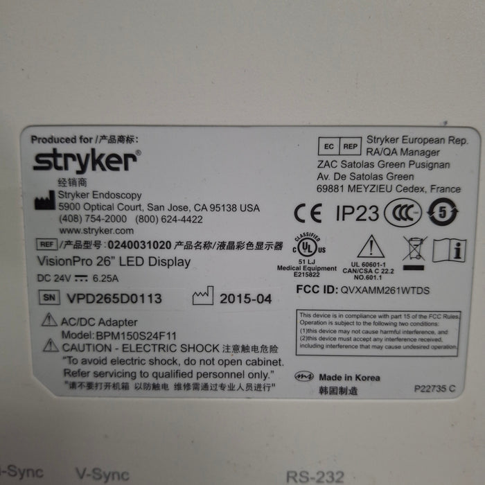 Stryker Stryker VisionPro 26" LED Display Monitor Rigid Endoscopy reLink Medical