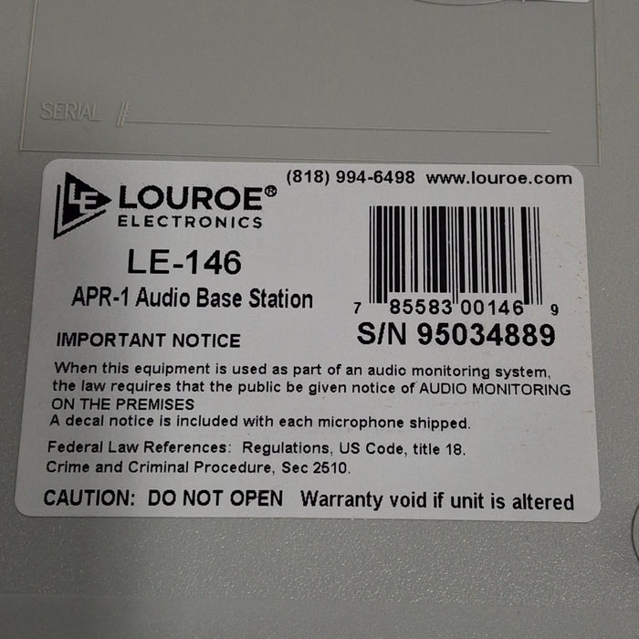 Louroe Electronics Louroe Electronics LE-146 Audio Base Station Audiology reLink Medical