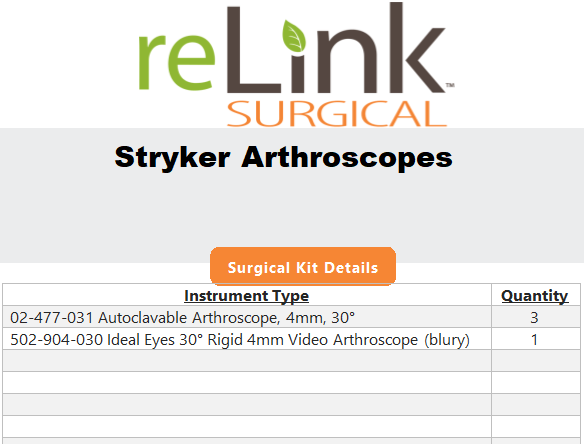 Stryker Stryker 502-904-030 & 502-477-031 4mm 30° Arthroscopes Rigid Endoscopy reLink Medical