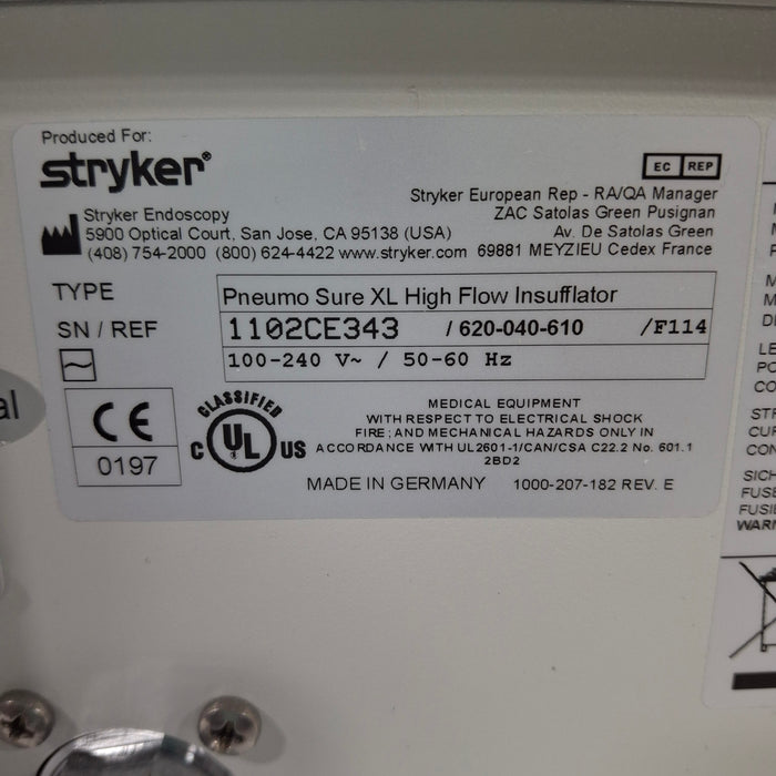 Stryker Stryker 620-040-610 Pneumo Sure XL High Flow Insufflator Rigid Endoscopy reLink Medical