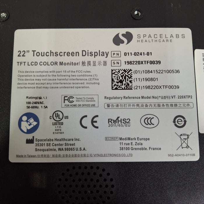 Spacelabs Healthcare Spacelabs Healthcare 011-0241 22" TFT LCD Monitor Patient Monitors reLink Medical