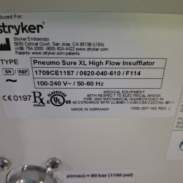 Stryker Stryker 620-040-610 Pneumo Sure XL High Flow Insufflator Rigid Endoscopy reLink Medical