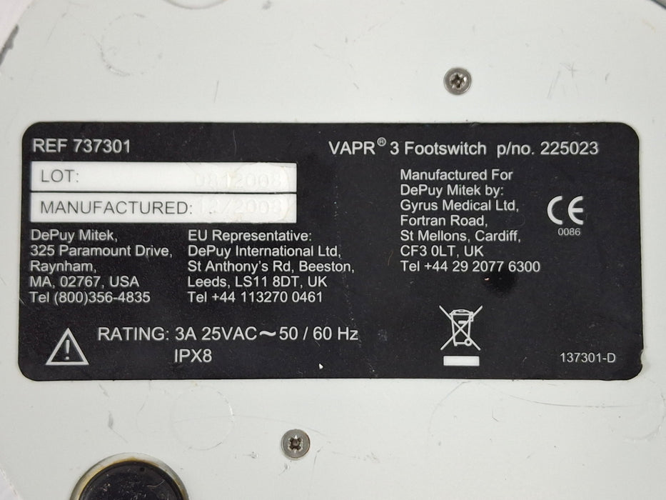 DePuy DePuy VAPR 3 225023 Foot Switch Surgical Equipment reLink Medical