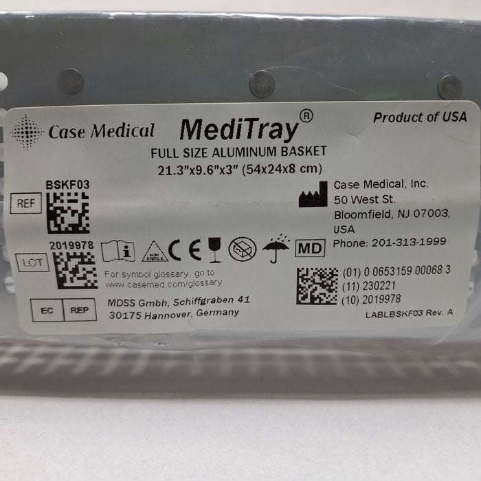 Case Medical Inc MediTray BSKF03 Full Size Aluminum Basket 21.3"x9.6"x3"