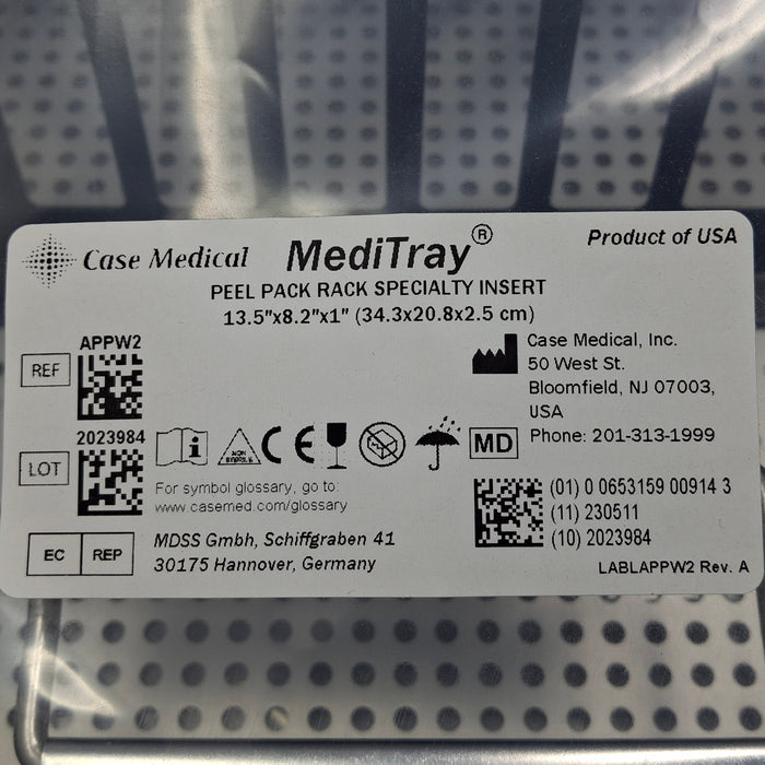 Case Medical Inc MediTray APPW2 Peel Pack Rack Specialty Insert 13.5"x8.2"x1"