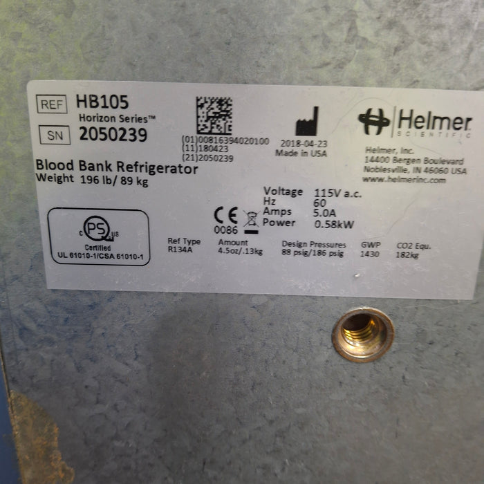 Helmer Inc Helmer Inc Horizon HB105 Blood Bank Refrigerator Research Lab reLink Medical