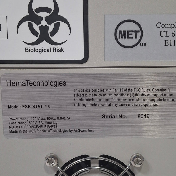 Hema Technology Inc ESR Stat 6 Blood Analzyer