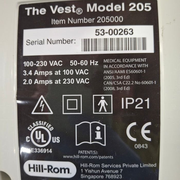 Hill-Rom The Vest Airway Clearance System Model 205