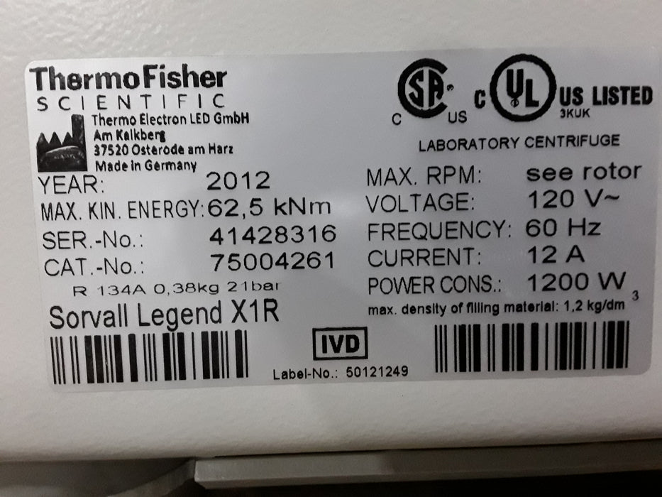 Thermo Electron Thermo Electron Sorvall Legend X1R Centrifuge Centrifuges reLink Medical