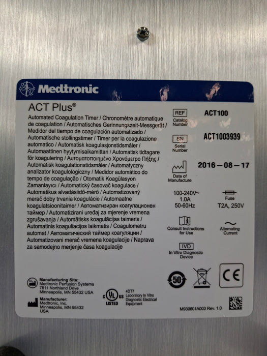 Medtronic ACT Plus Automated Coagulation Timer