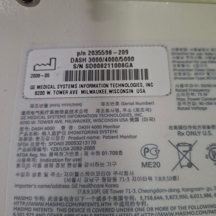 GE Healthcare GE Healthcare Dash 4000 - GE/Nellcor SpO2 Patient Monitor Patient Monitors reLink Medical