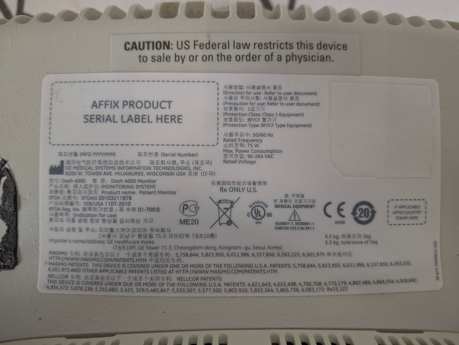GE Healthcare GE Healthcare Dash 4000 - GE/Nellcor SpO2 Patient Monitor Patient Monitors reLink Medical