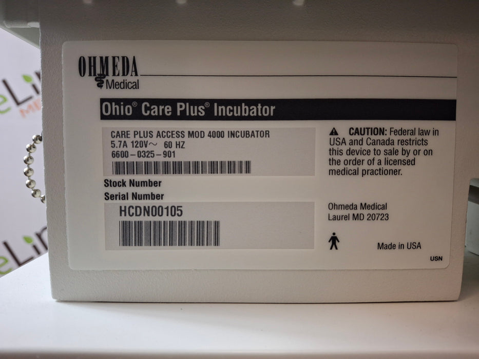Ohmeda Medical Ohio Care Plus 4000 Incubator