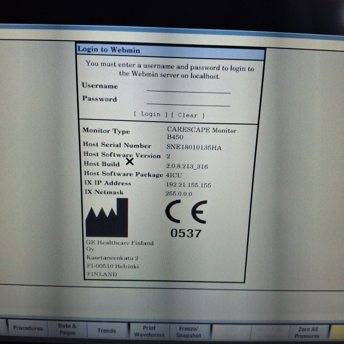 GE Healthcare Carescape B450 Critical Care Patient Monitor