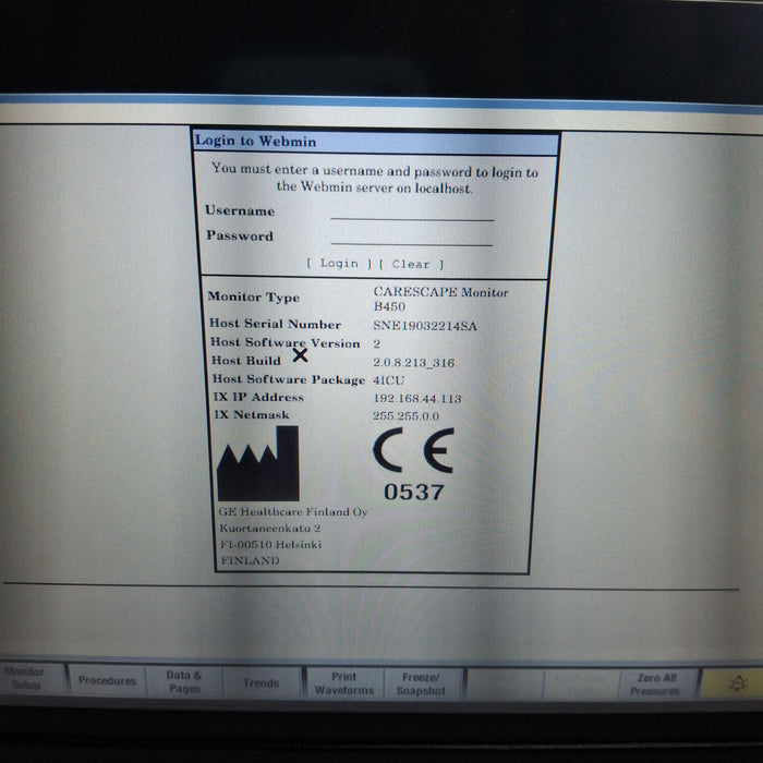 GE Healthcare Carescape B450 Critical Care Patient Monitor