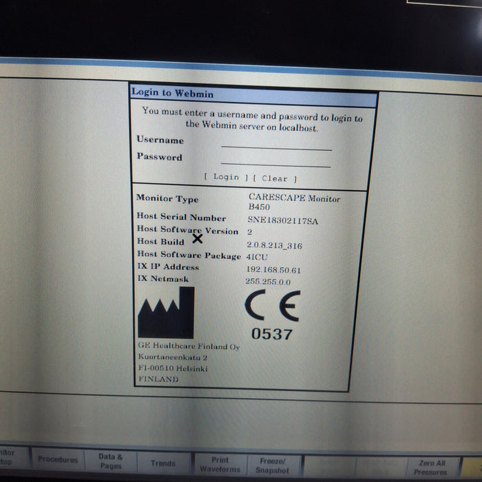 GE Healthcare Carescape B450 Critical Care Patient Monitor