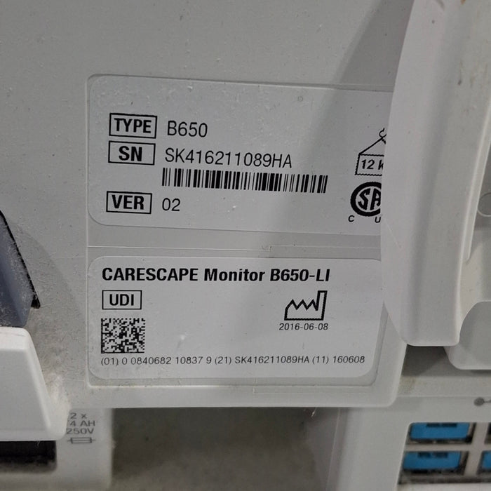 GE Healthcare Carescape B650 Critical Care Patient Monitor