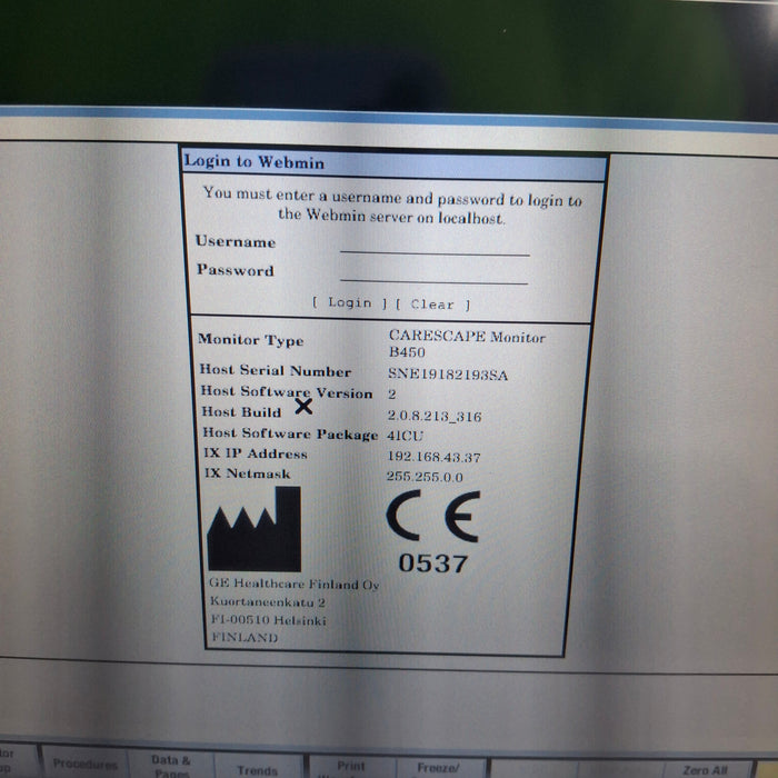 GE Healthcare Carescape B450 Critical Care Patient Monitor