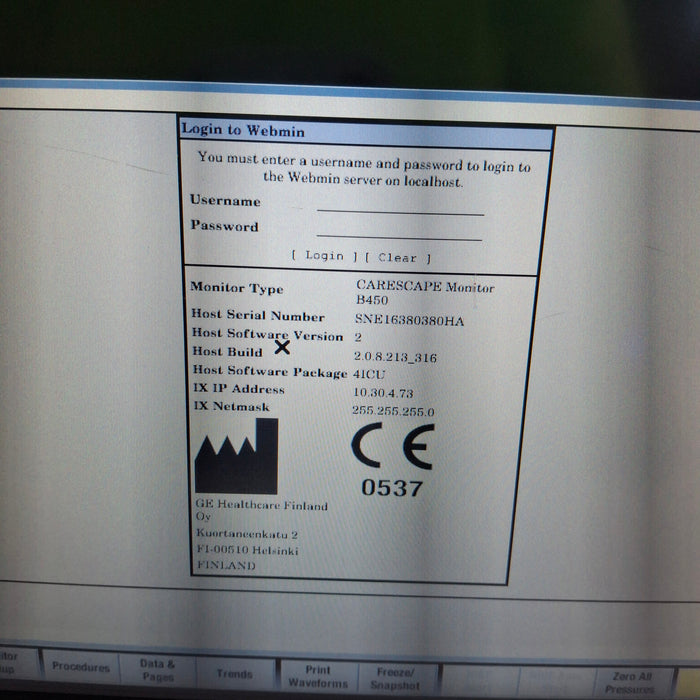 GE Healthcare Carescape B450 Critical Care Patient Monitor