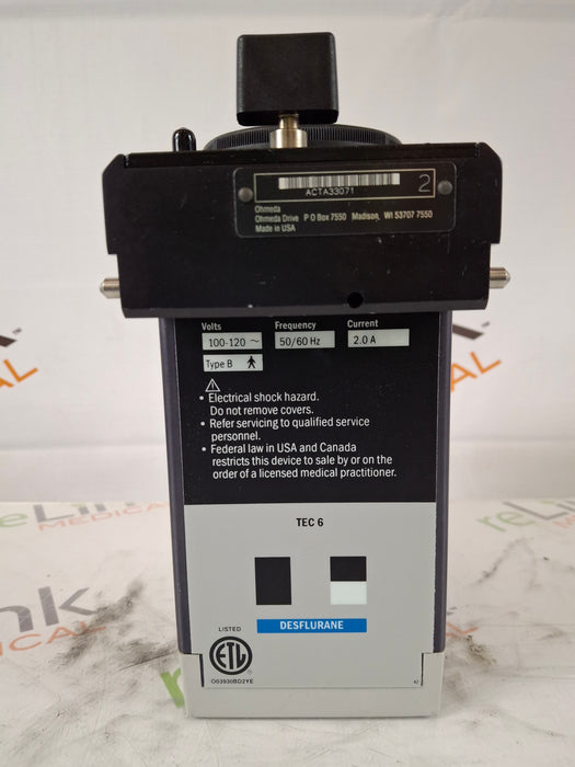 Ohmeda Medical Ohmeda Medical Tec 6 Vaporizer Anesthesia reLink Medical