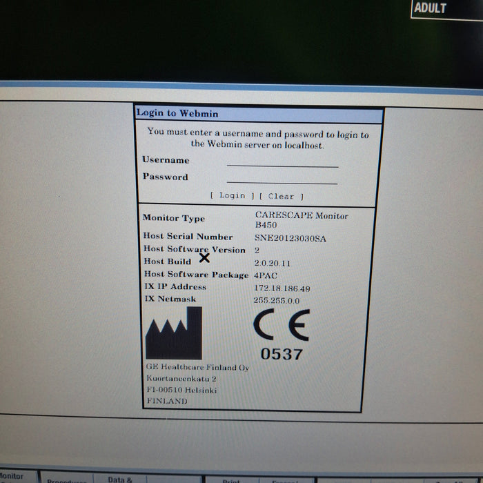 GE Healthcare Carescape B450 Post Anesthesia Care Patient Monitor